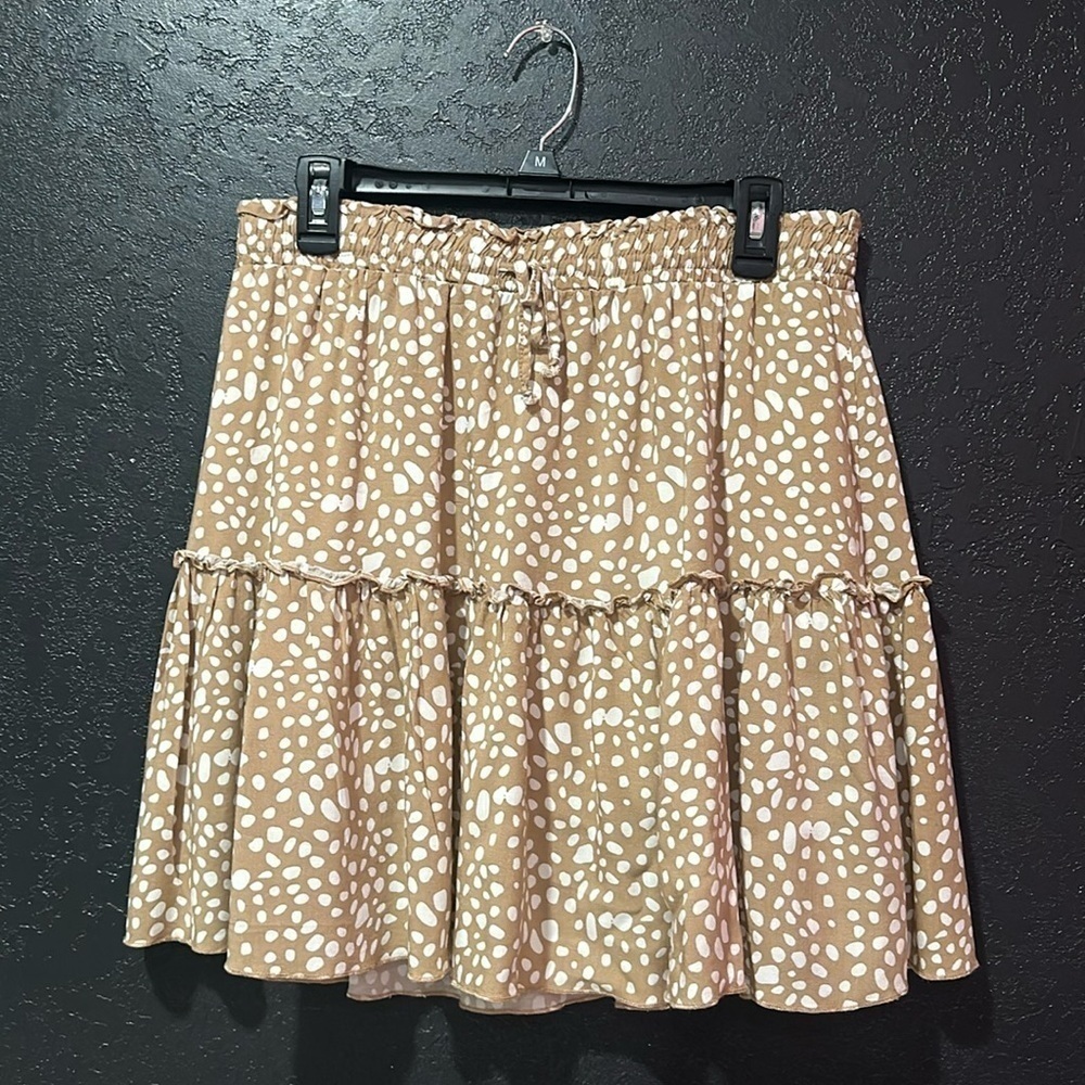 ALELLY Tan/white Polka Dot Mini Skirt Size XL